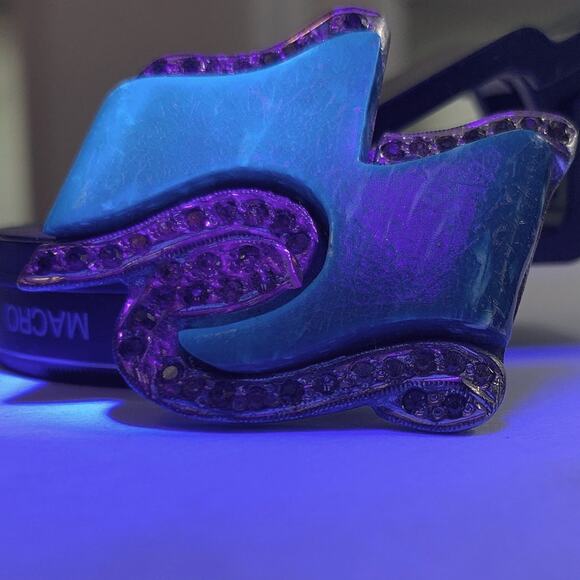 Vintage 1930s Art Deco Silver Tone Brooch w Rhinestones & Blue Galalith - Picture 14 of 14